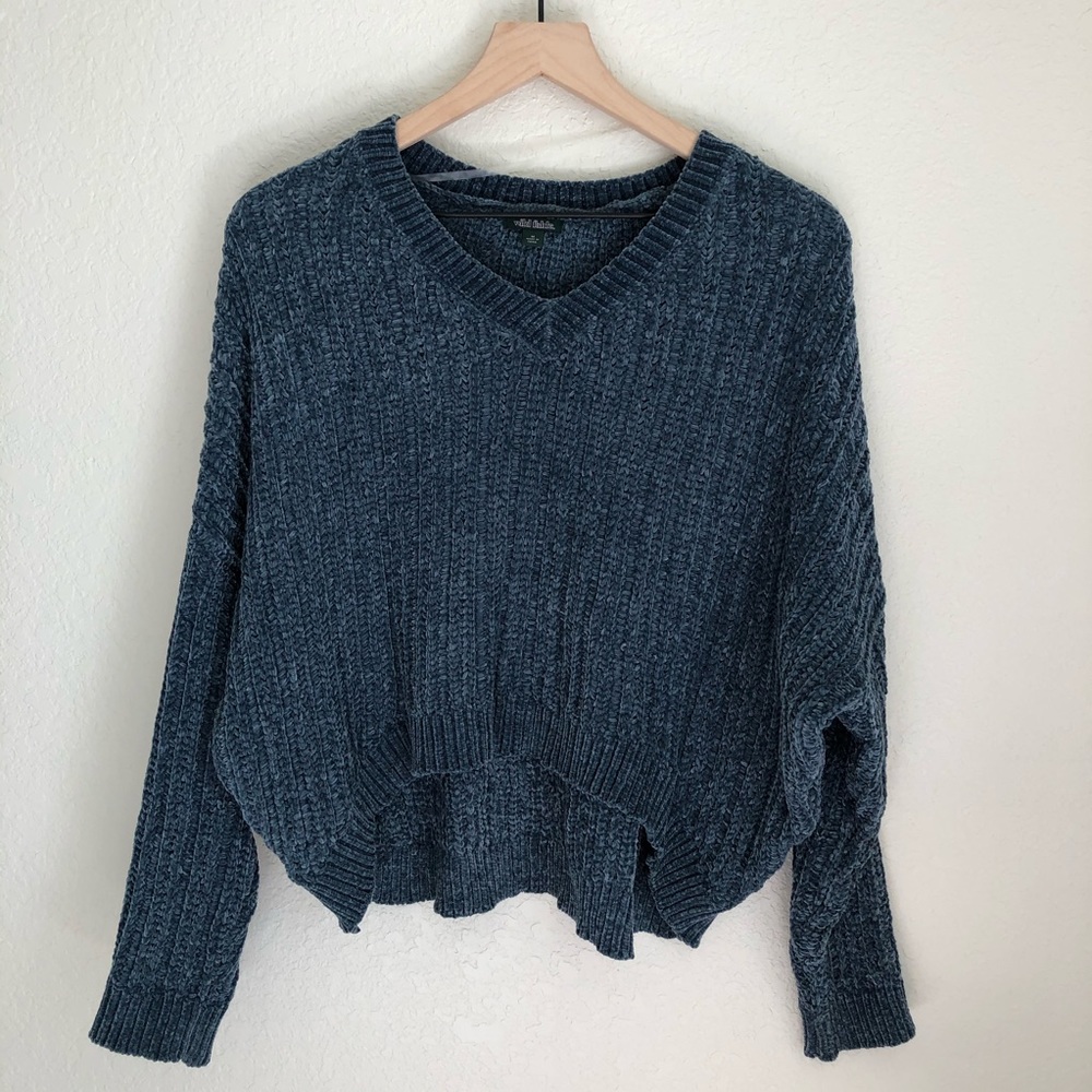Chenille V-neck Soft Cropped Sweater